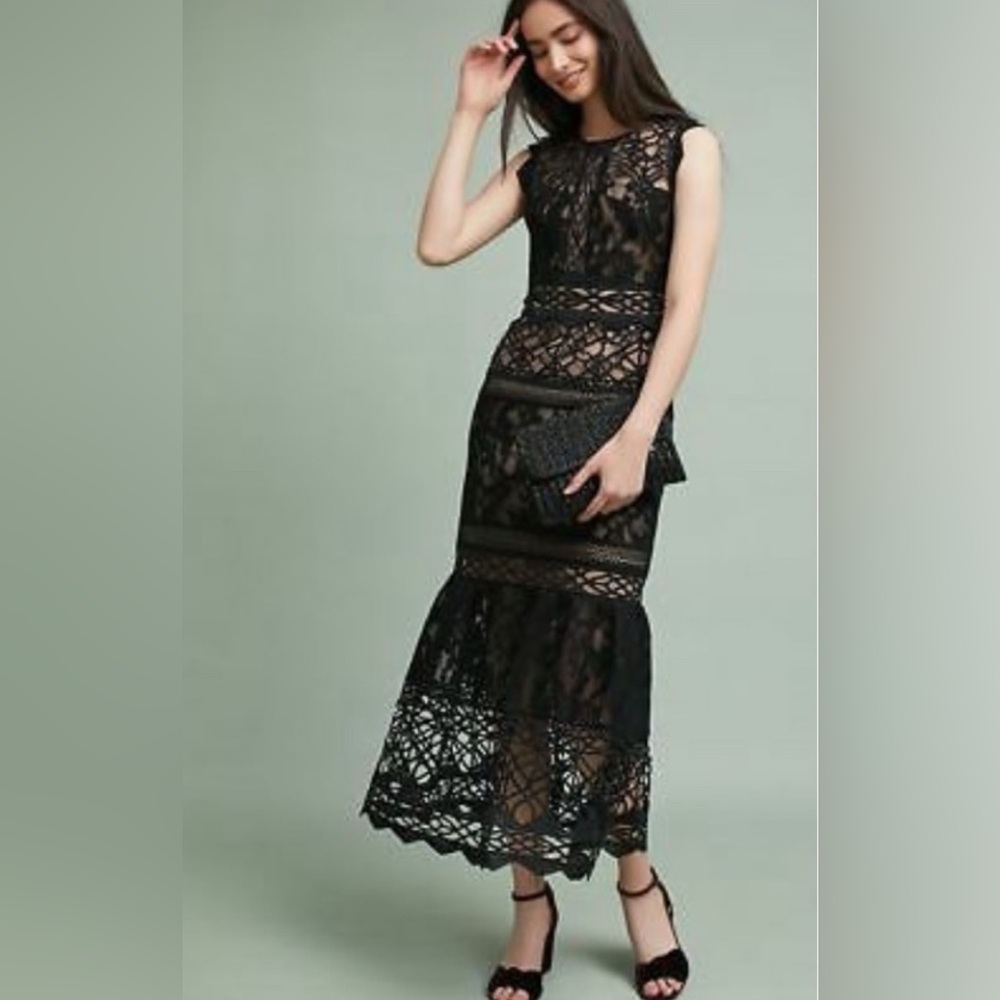Monique Lhuillier Black Lace Dress